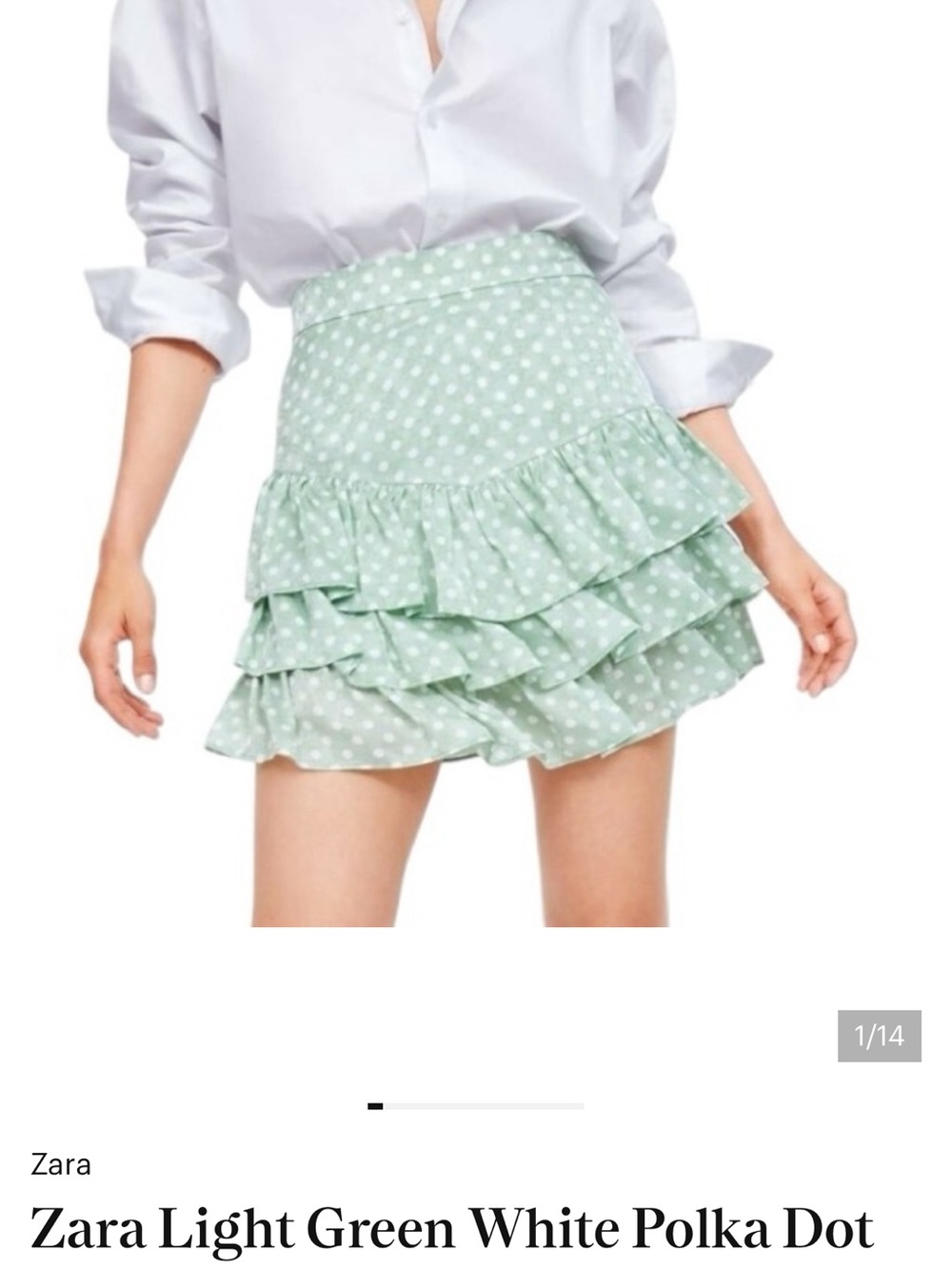 Zara Mint Green Polka Dot Tiered Ruffle Mini Skirt